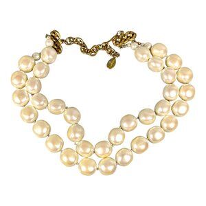 Carolee Pearl Necklace 15" Cream Layered Choker 80s Hollywood Gala Cocktail VTG
